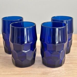 Viking 70s Georgian Cobalt Blue Honeycomb Tumblers Set - Vintage 8 oz Glasses